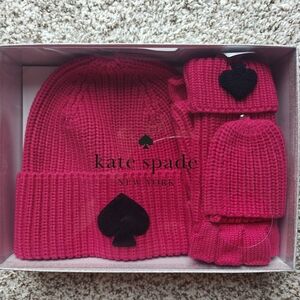 Kate Spade Fuchsia Knit Hat and Gloves Set
